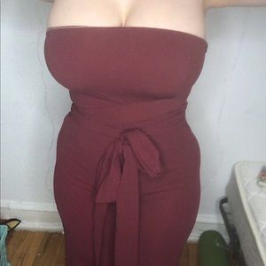 Strapless maroon jumpsuit
